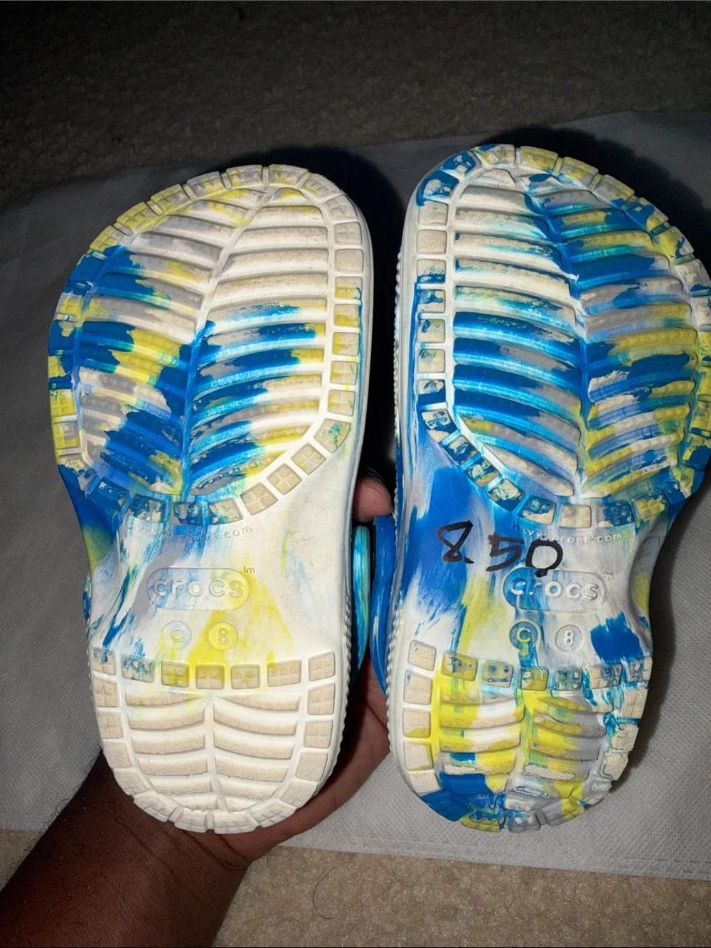 Crocs Classic Marbled Clog Blue Yellow White Toddler Size C8 With Jibbitz Charms